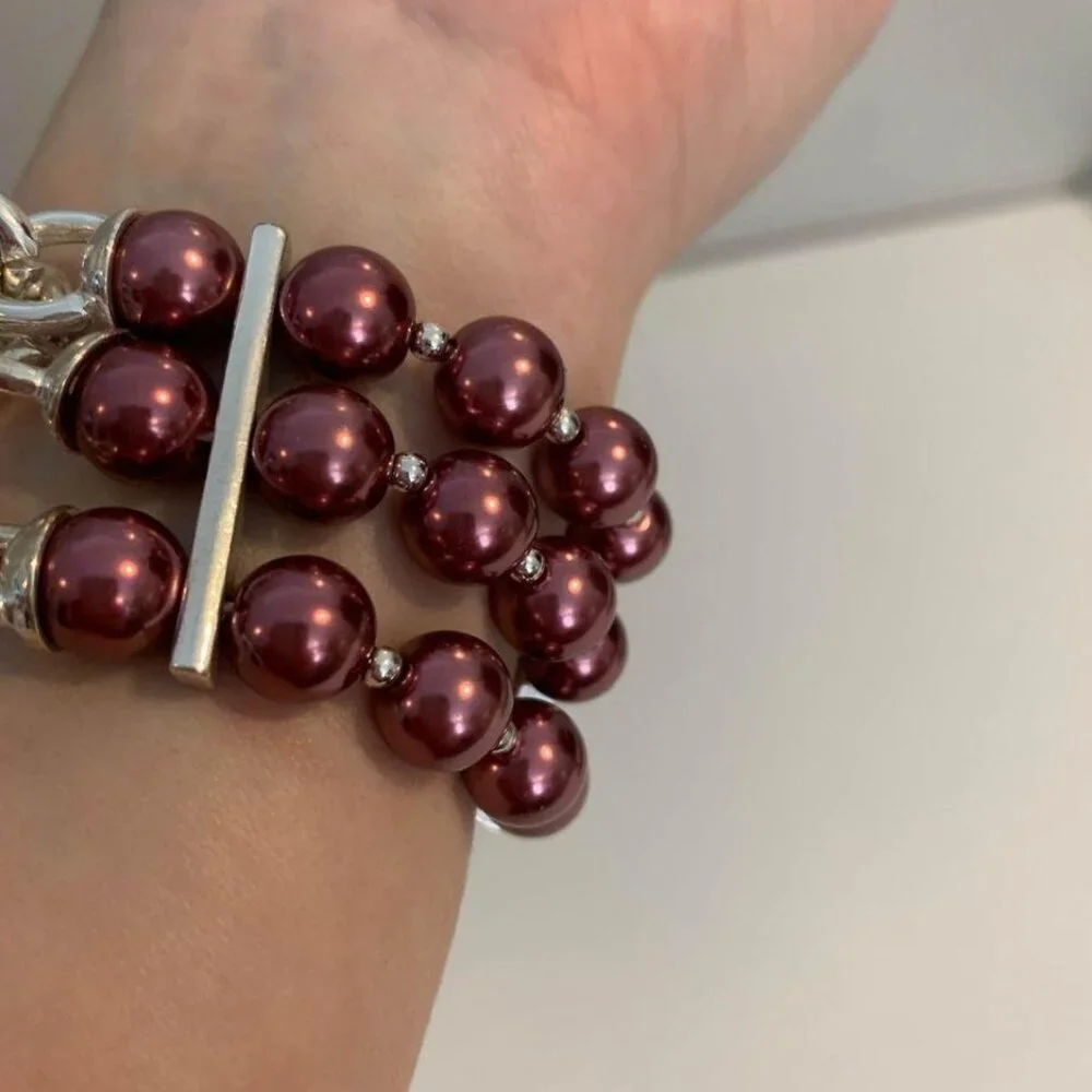 Beautiful Pink Purple & Silver Beaded Bracelet